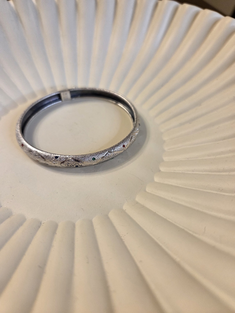 AVON 925 Sterling Silver Multi-Color Crystal Hinged Bangle Bracelet, Kids/Small